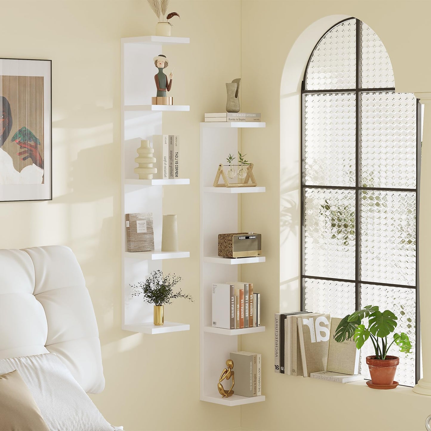 LitaEther 5 Tier White Lack Wall Shelf - Multi-Functional Display Organizer for Anime Figures, Funko Pop, Plants, Makeup & Books (7.1" x 5.5" x 30.7") – Space-Saving Floating Shelf for Home & Office