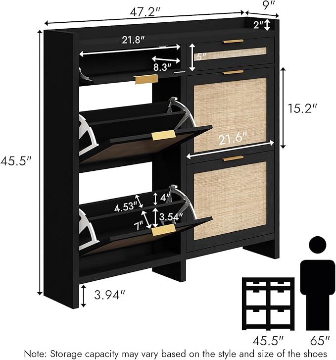 HOKYHOKY Large Rattan Shoe Storage Cabinet