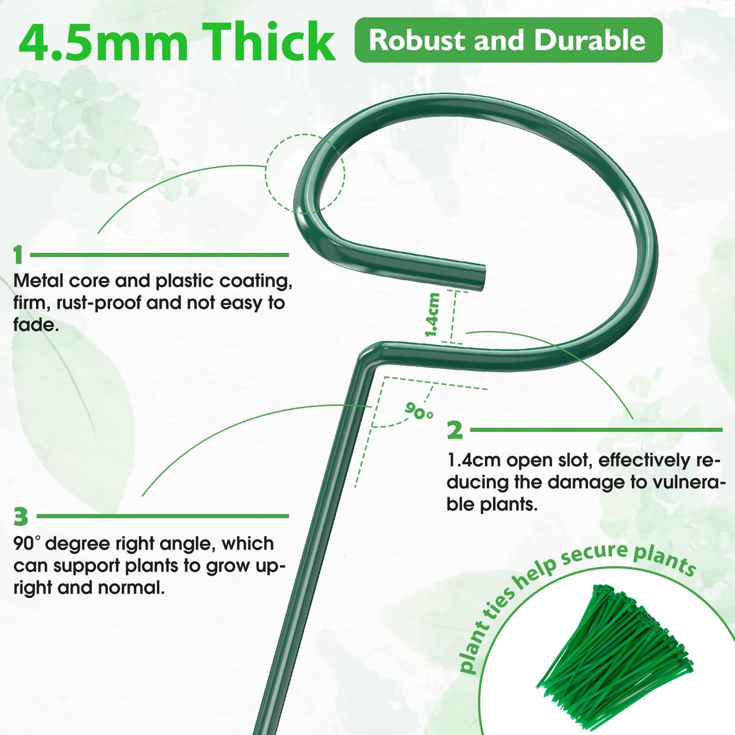 Unves 12 Pack Plant Support Stakes, 36 Inch Garden Plant Stakes, Three Sizes(36 or 24 or 12 Inch) Single Stem Plant Cage for Outdoor Indoor Plants, Sunflower, Tomatoes with 100 Pcs Twist Ties