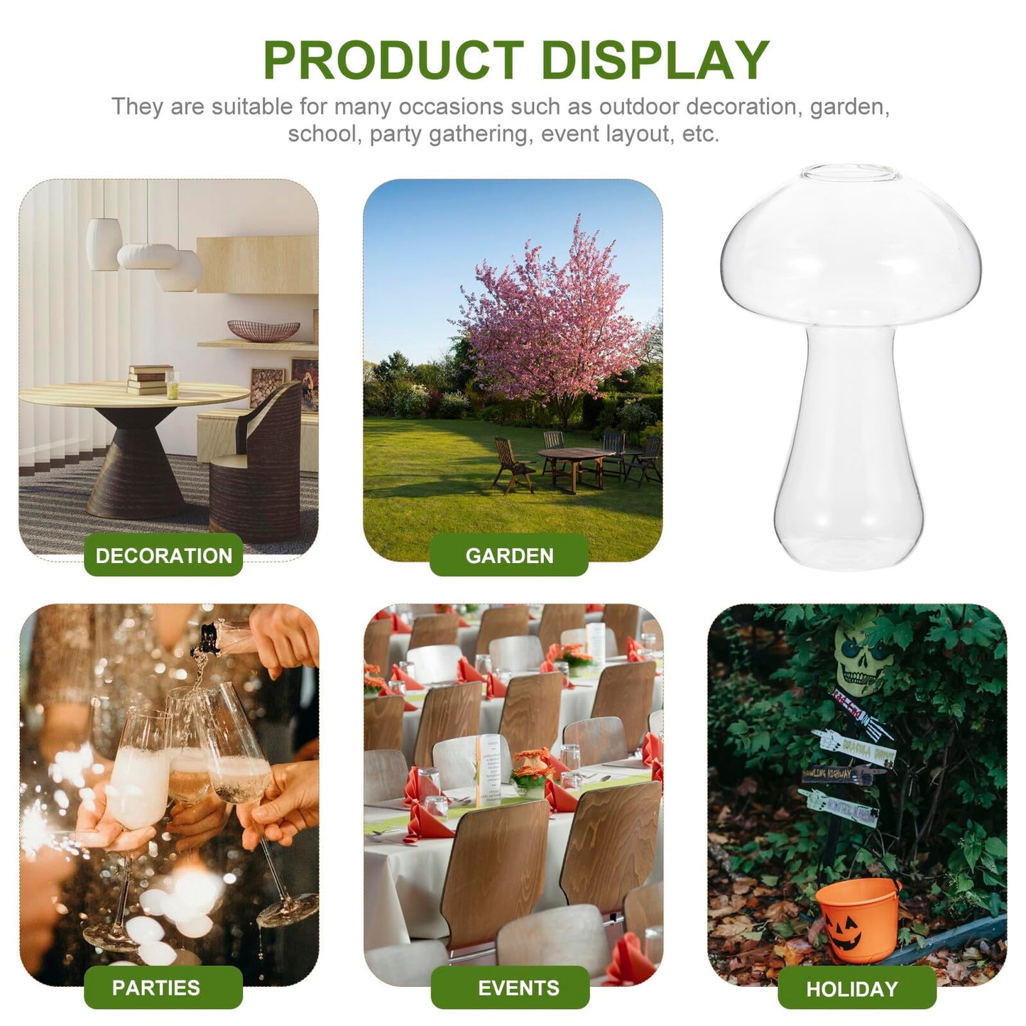 Healvian Mushroom Glass Vase 12x8cm Decorative Floral Vase Ornament for Hydroponic Plants Indoor Home Décor Flower Planter Terrarium Container
