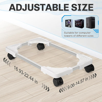 Liitrton Mobile CPU Stand Adjustable Computer Tower Stand with 4 Caster Wheels Fits Most PC (White)