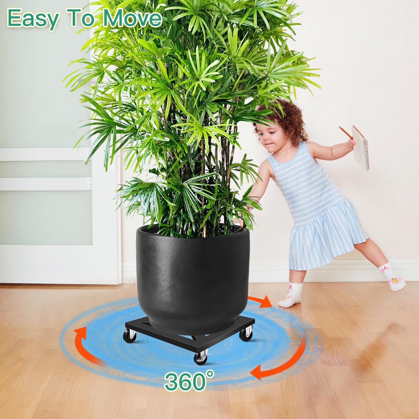 LLAXERGU Plant Caddy with Wheels, 12'' 2 Pack Metal Rolling Plant Stand Square Plant Dolly with Iron Lockable Casters Heavy Duty Pot Mover Rollers, Holds up 400 Lbs Planter