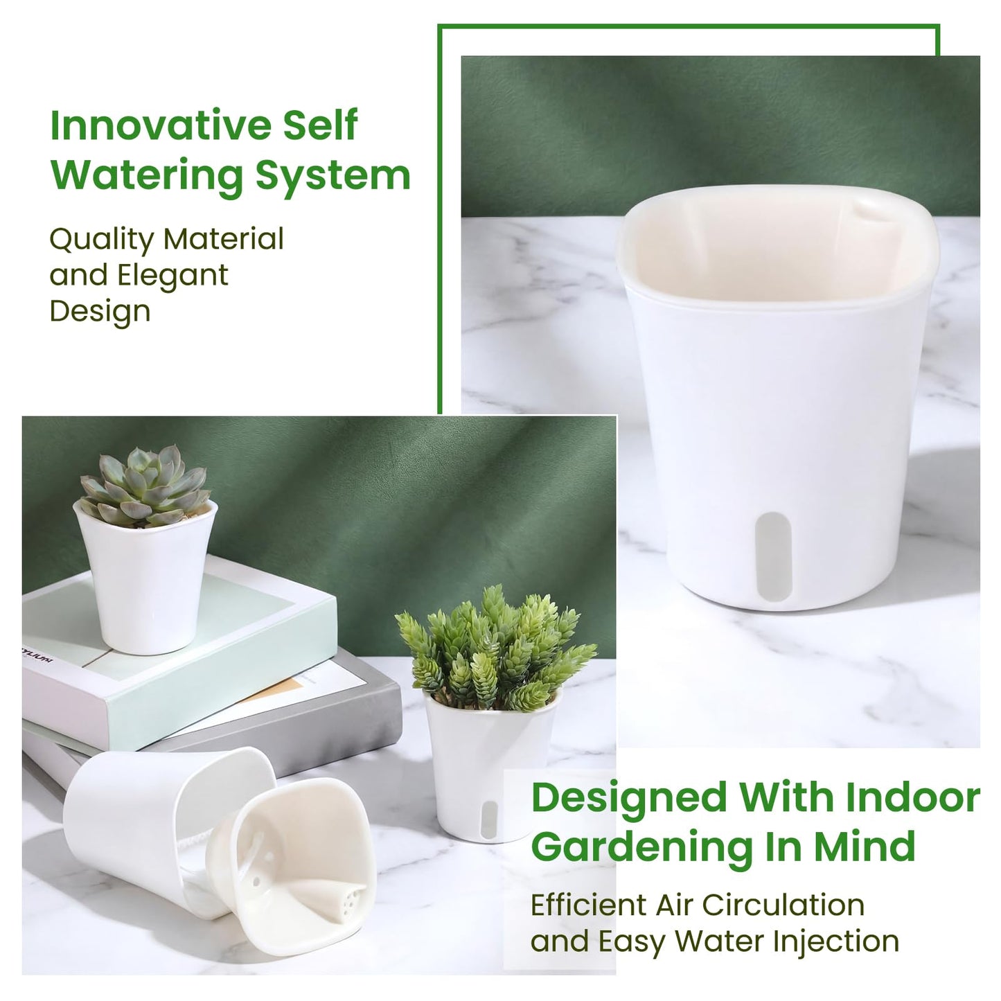 Giloaou 20 Pcs 3 Inch Self Watering Pots, Self Watering Planters with Water Level Indicator Vents, Plastic Garden Flower Pots for Indoor Succulents, Flowers