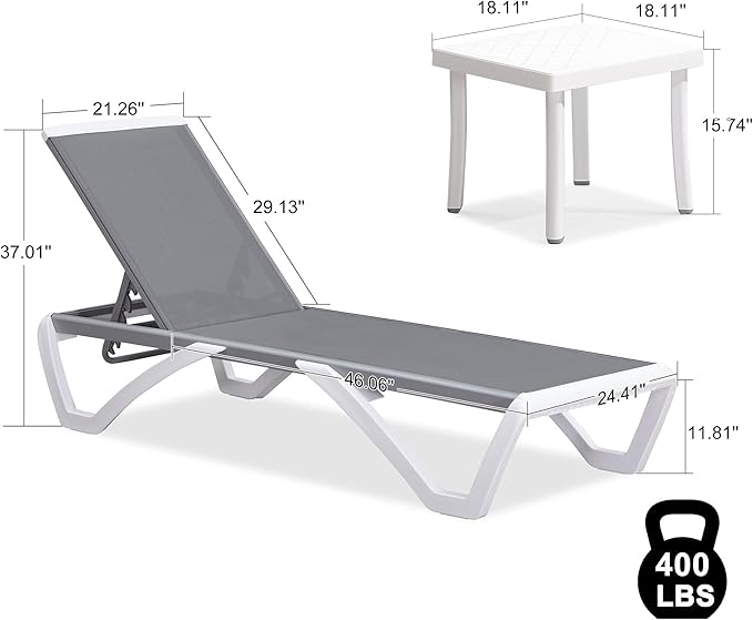 PURPLE LEAF Patio Chaise Lounge Chair Set of 3 Outside Aluminum Plastic