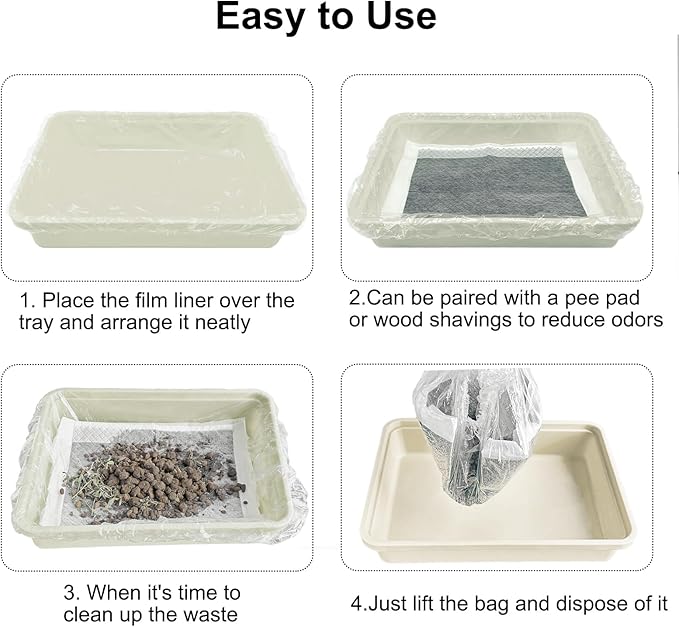 Small Animal Cage Liners Disposable, 50 PCS Rabbit Litter Box Liner Cage Tray Liner Pet Litter Pan Bags Plastic Film Cover for Guinea Pig Bunny Bird Chinchilla Hedgehog (Compact)