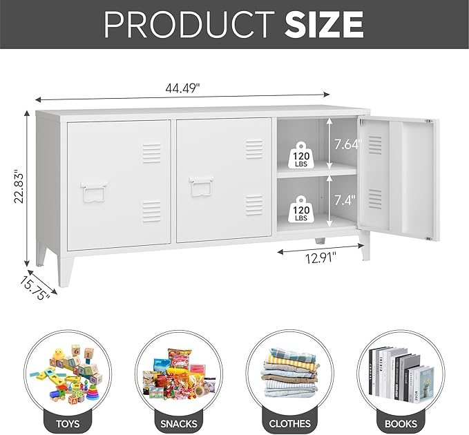 MIOCASA TV Stand 3 Door Metal Storage Locker Cabinet