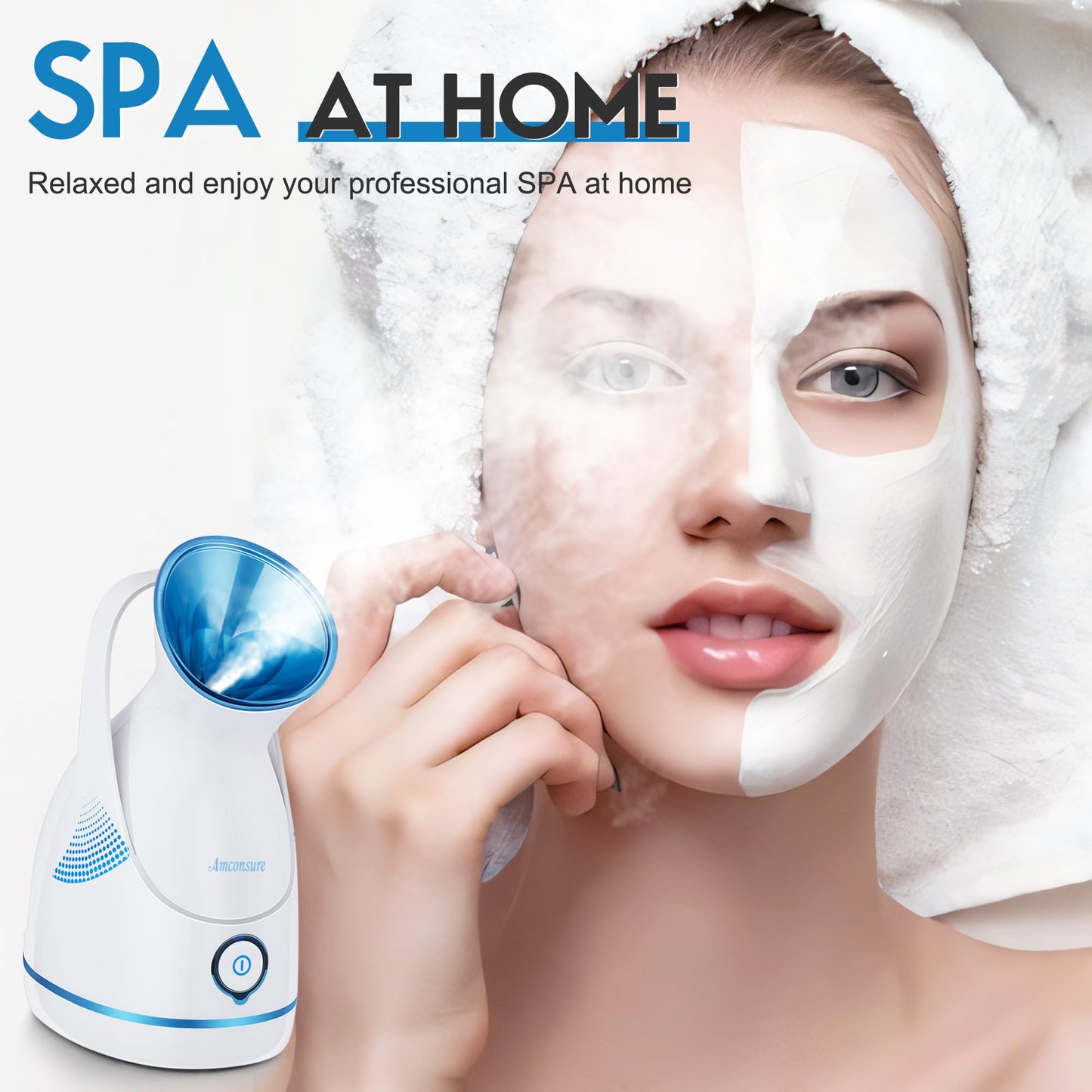 Amconsure Facial Steamer - Nano Ionic Face Steamer Warm Mist Steamer for Home Sauna SPA, Humidifier for Face Steamer for Deep Cleaning Unclogs Pores Sinuses - Bonus 5 Piece Stainless Steel Skin Kit