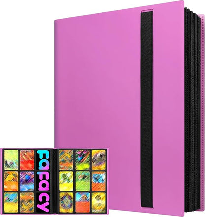 【2026】Trading Card Binder 9 Pocket, Premium Sports Collection Binder Game Cards Book with Sleeves Side Loading, Anti-open Strap Double Sided Waterproof 360 Card Folder
