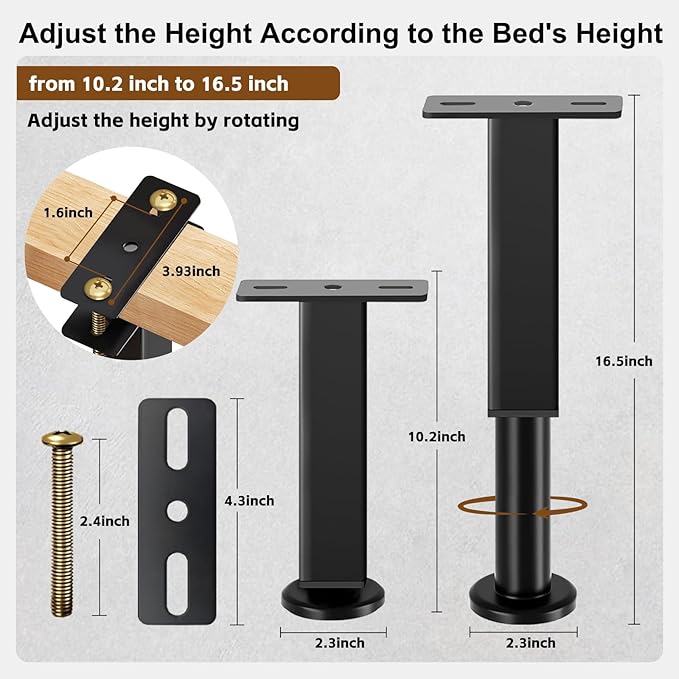 Bed Support Legs, 10.2-16.5 in Heavy Duty Metal Furniture Feet