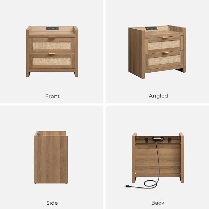 SICOTAS Rattan Nightstand End Table
