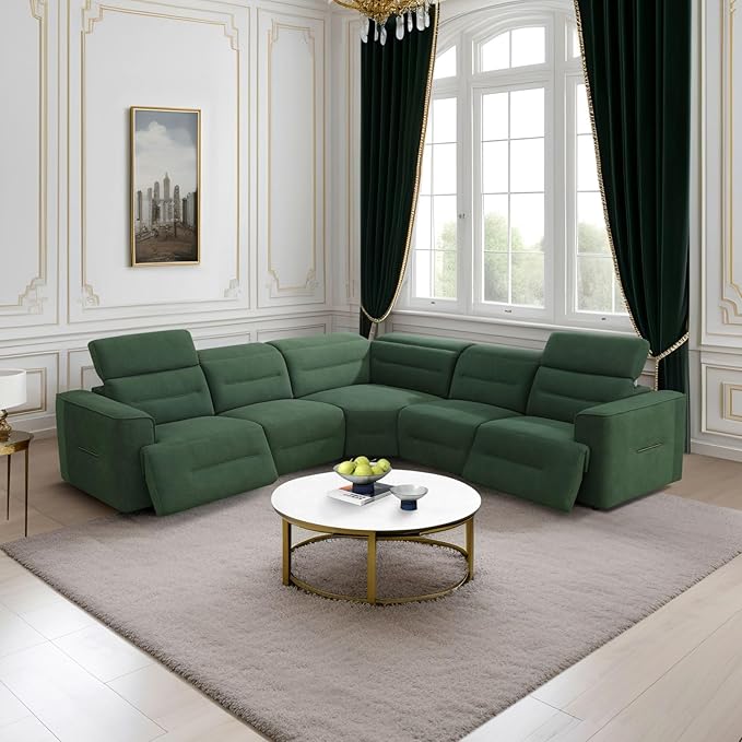 Power Recliner Sectional Sofa, L-Shaped Living Room Furniture Set, Flannel