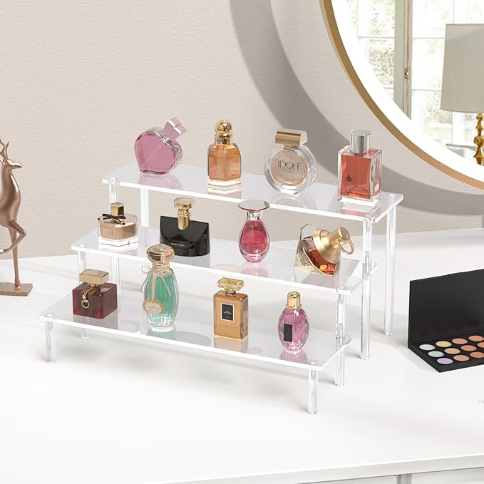 Aredpoook Acrylic Display Risers, 3 Tier Perfume Organizer Stand, Large Shelf