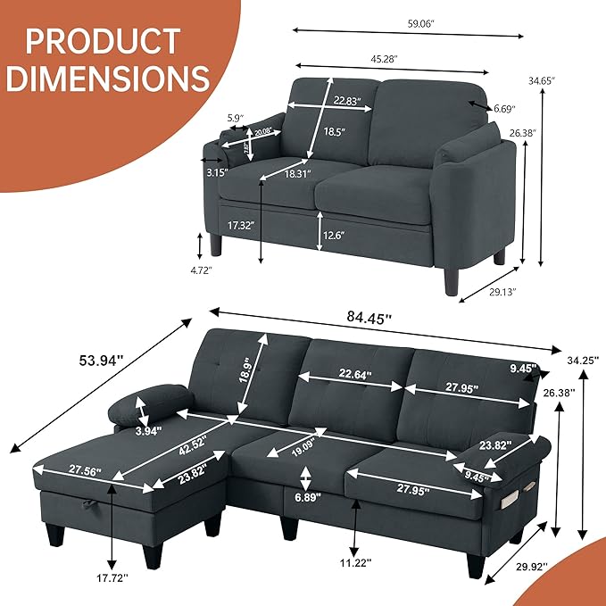 5 Seat Sectional Sofa Set for Living Room Set