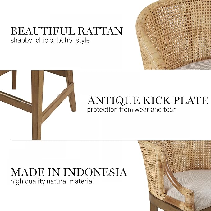 Martha Stewart Farmhouse Counter Height Bar Stools, Handcrafted Rattan Counter