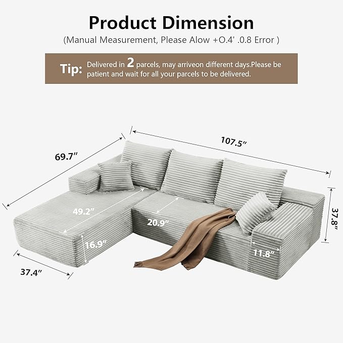107.5" Cloud Sectional Couch