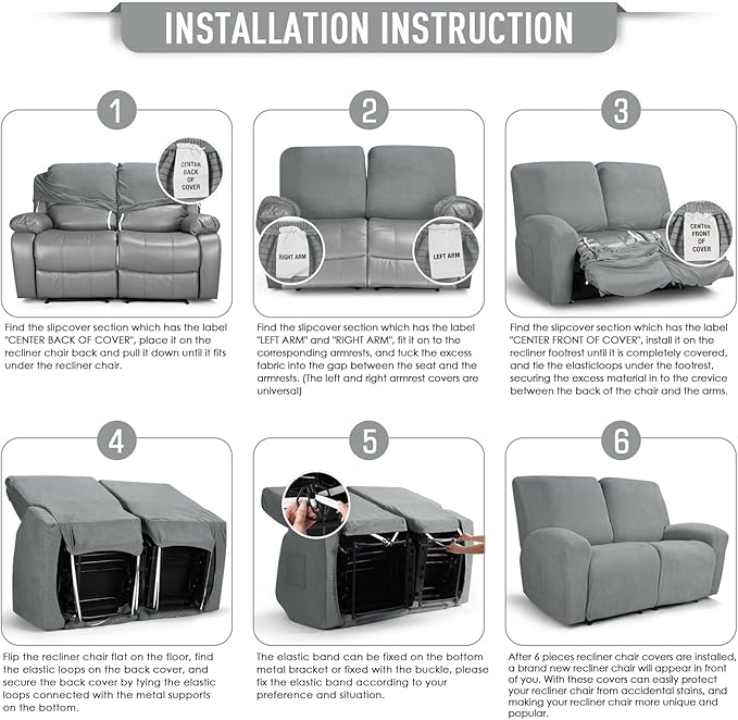 TAOCOCO Recliner Loveseat Slipcover, 6 Pieces Dual Recliner Sofa Covers