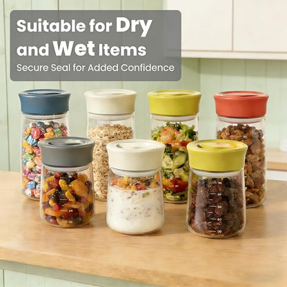 LAKUMIQI Overnight Oats Containers with Lids, 17oz Glass Jars with Airtight Lids, One-Hand 90° Twist-Off Wide Mouth Food Storage for Coffee Bean, Chia Pudding, Meal Prep, Pantry, Beige