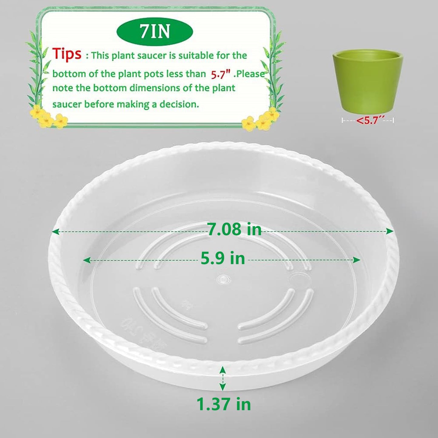 FHWTY 8 Pack of 7 inch Clear Plant Saucer Drip Trays, Plant Tray for Indoor and Outdoor Plants, Thicker & Sturdier & Durable Plastic Plant Saucers Plant Accessories Indoor