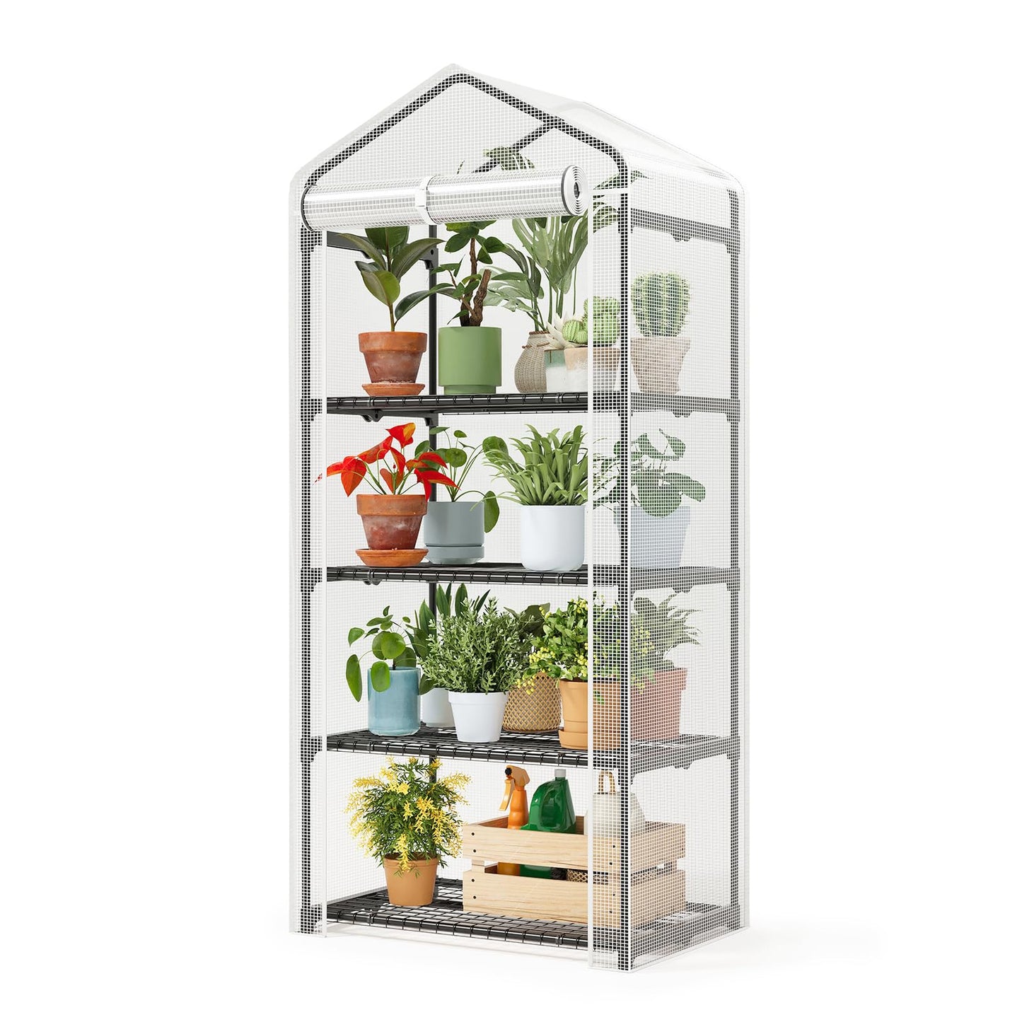 Superlele Mini Greenhouse, Plant Stand for Indoor Outdoor, 27x19x62-Inch Plant Greenhouse, 4 Tier Plant Shelf with Durable PE Mesh Cover, Portable Greenhouse for Seeding, Gardening Gifts