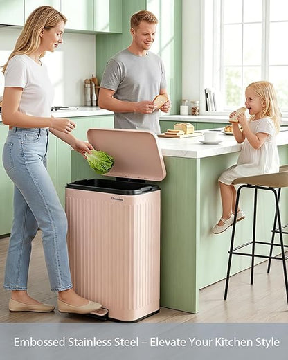 Lovewind Kitchen Trash Can, 18.5 Gallon / 70L Large Kitchen Garbage Can with Soft Close Lid – Pet Resistant, Removable Inner Bucket, Stainless Steel Trash Bin Perfect for Big Families, Pink