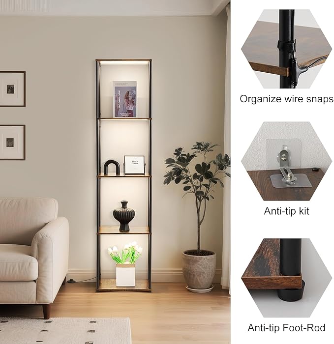 Tall Display Shelf with Lights, Dimmable LED Display Cases