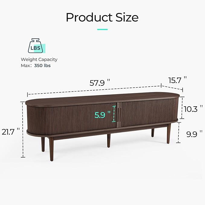 LINSY HOME 58" Fluted TV Stand for TVs up to 65 Inch, Mid Century Modern