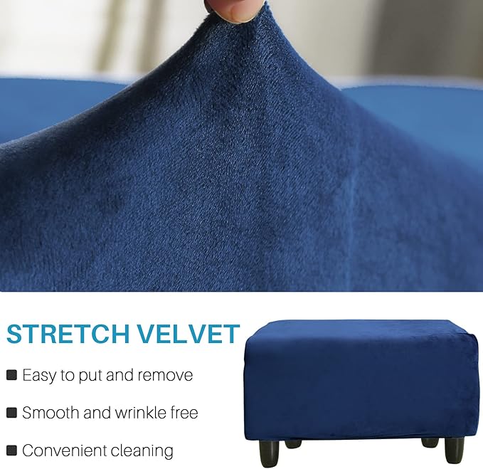 Ottoman Cover, Stretch Rectangle Velvet Ottoman Slipcovers of Foot Stool