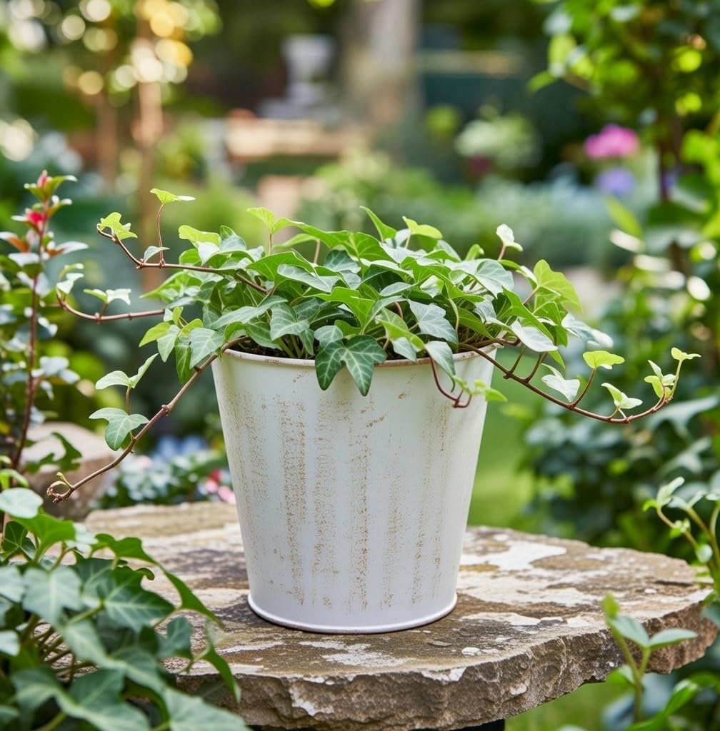 Hosley Set of 2 White Bucket/Pots with PVC Liner, 6.5" Dia x 6" H Ideal Gift for Floral Arrangements Wedding Home Office Party DIY Indoor Outdoor Garden Patio