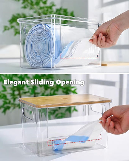iCASA Trash Bag Dispenser Dishwasher Pods Container, 5 in 1 Garbage Bags Holder Under Sink Organizer Acrylic Laundry Pod Detergent Powder Container, Kitchen Pantry Laundry Room Organization Storage