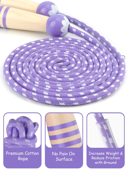 Jump Rope for Kids, Lorvain Adjustable Skipping Rope, Kids Jump Ropes with Wooden Handle for Girls Boys, Weighted Jumping Ropes for Fitness Workout Exercise Outdoor Fun Activity