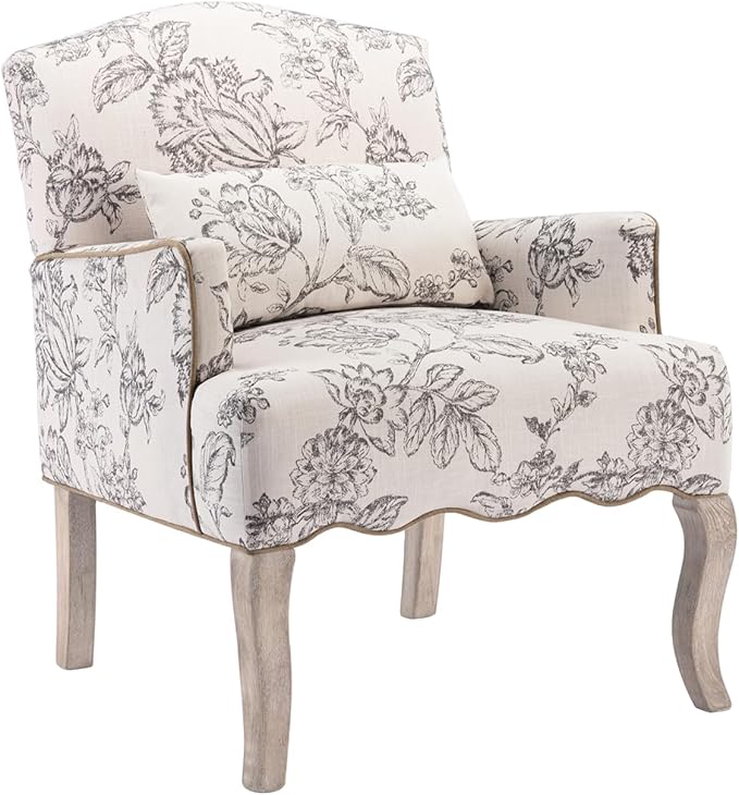 Shunzhi Floral Accent Chairs Farmhouse Upholstered Armchair Linen Reading Chair