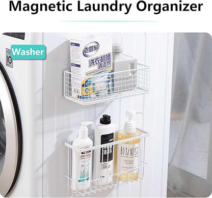 Magnetic Basket Kitchen Refrigerator Organizer Foil and Plastic Wrap Organizer for Fridge Heavy Duty Metal Storage (10.25" L x 3.2" W x 6" H, White)