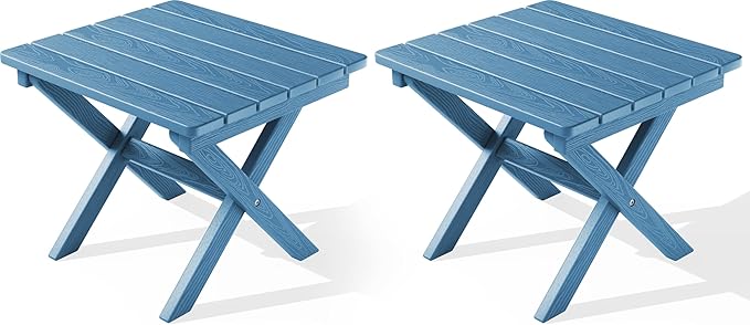 SERWALL Folding Outdoor Side Table Set of 2, Portable Adirondack Side Table