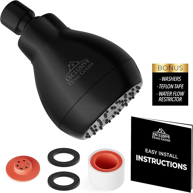 High Pressure Shower Head Matte Black - Powerful Deluxe Bathroom Showerhead with Strong Spray Stream and Small Silicone Nozzles - Universal Fit Works with High and Low Water Flow Showers-2.5 GPM
