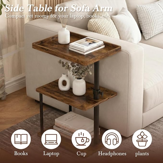Faesun C Table End Table Adjustable Height, 360°Swivel TV Tray Table