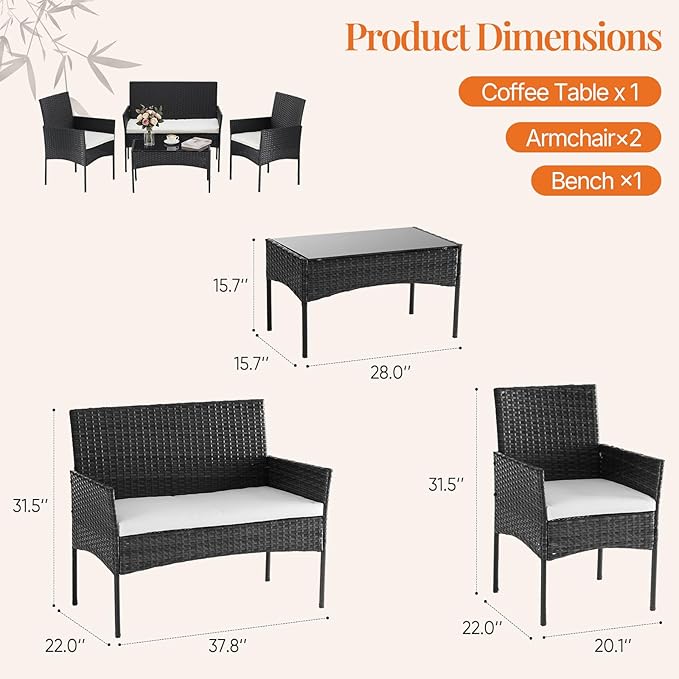 Sweetcrispy 4-Piece Patio Furniture Set, Weather-Resistant PE Rattan Outdoor