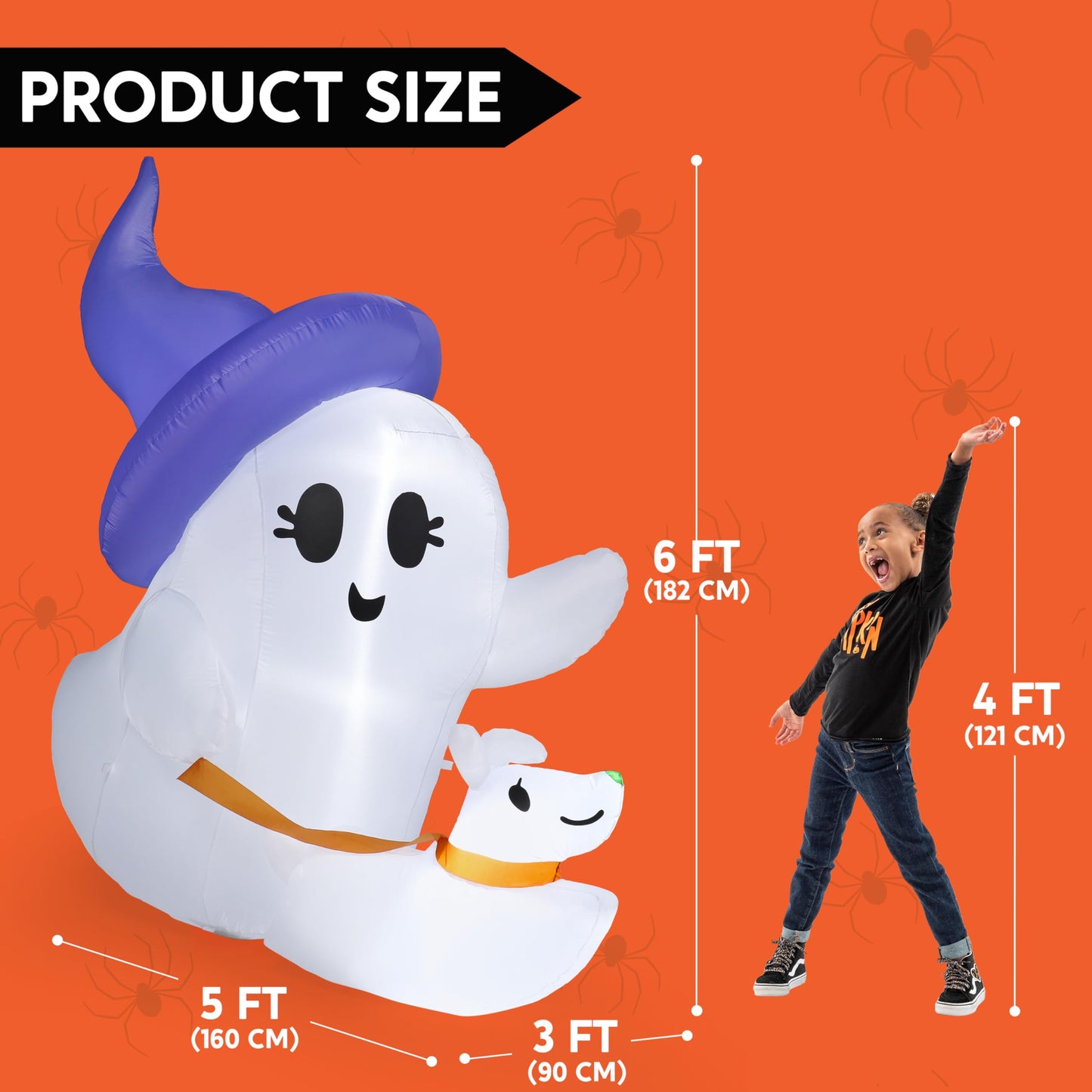 Joiedomi 6 FT Halloween Inflatables Outdoor Decoration, Cute White Inflatable Ghost Walking Dog Decor with LED Light, Ghost Blow Up Yard Decoration for Halloween Outdoor Garden Lawn Yard and Party