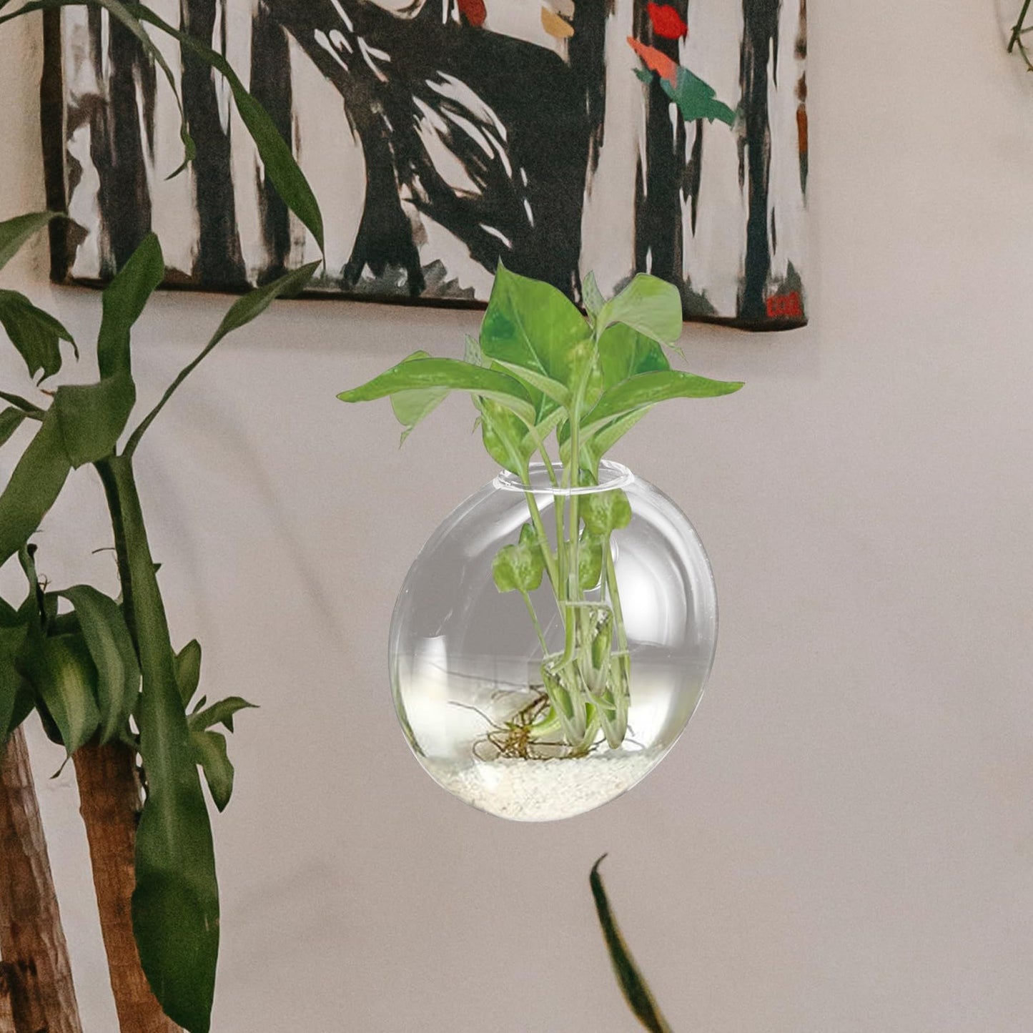 Gatuida Wall Hanging Hydroponic Planter Vase, Glass Wall Terrarium for Indoor Plants, Decorative Flat Glass Vase for Home Décor, 1pcs