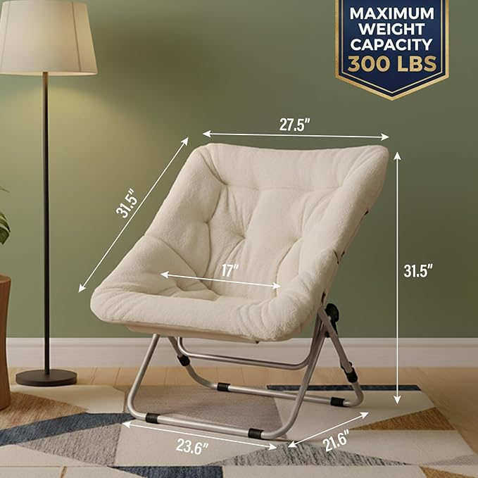 Tiita Comfy Folded Chair, Soft Faux Fur Oversized Folding Accent Chair