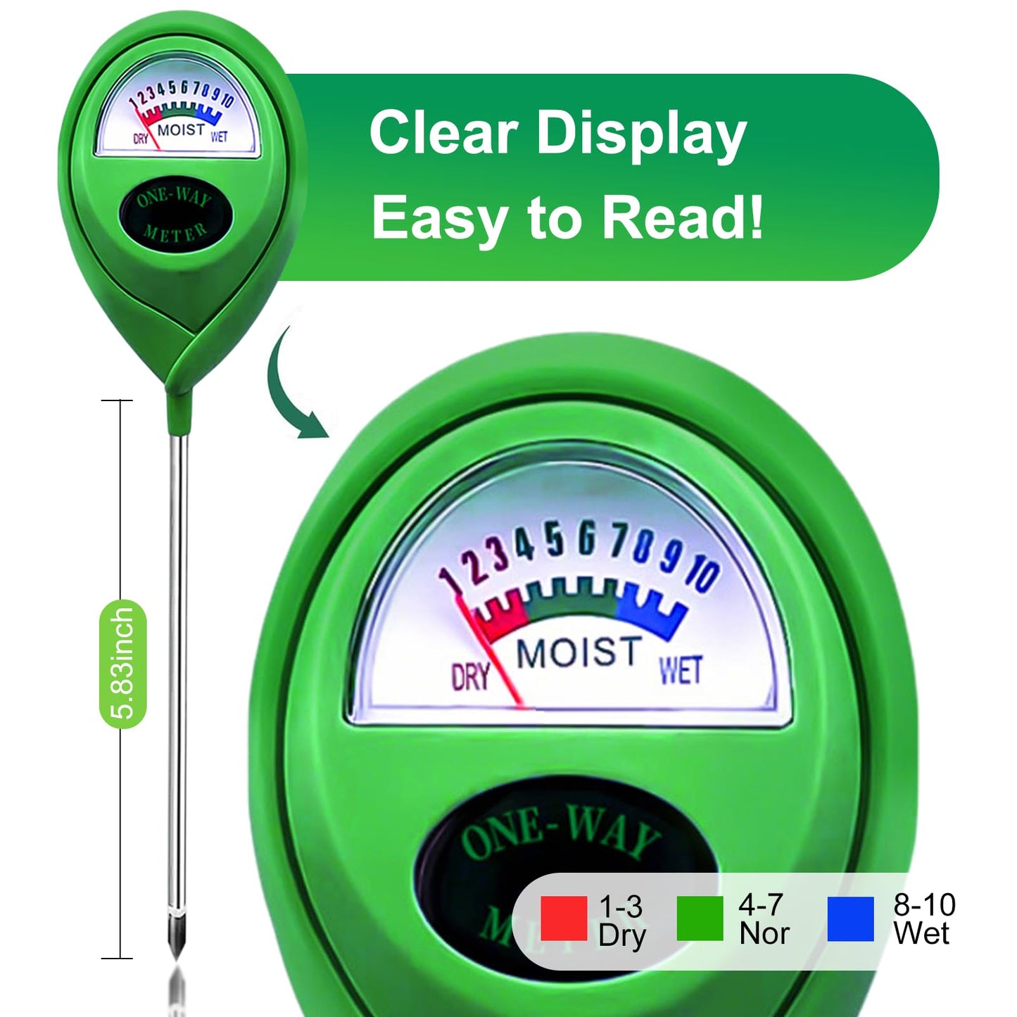METINFUS Soil Moisture Meter, Hygrometer Soil Tester for Plants, Moisture Sensor, Soil Moisture Sensor without Battery, Ideal Garden Tool for Lawn, Indoor and Outdoor Use (Light Green, Pack of 2)