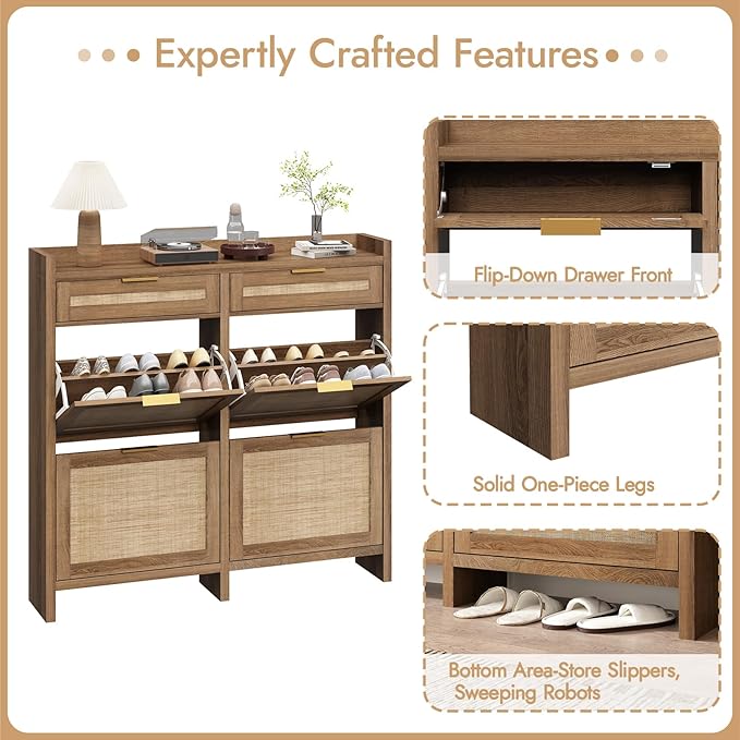 HOKYHOKY Large Rattan Shoe Storage Cabinet