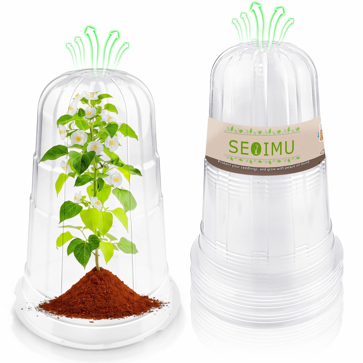 SEOIMU 20 Pcs Upgraded Transparent Garden Cloches for Plants, Reusable Plant Covers, Plant Protectors from Animals for Garden Plants, Plant Covers Freeze Protection, Compatible with Slug Collar