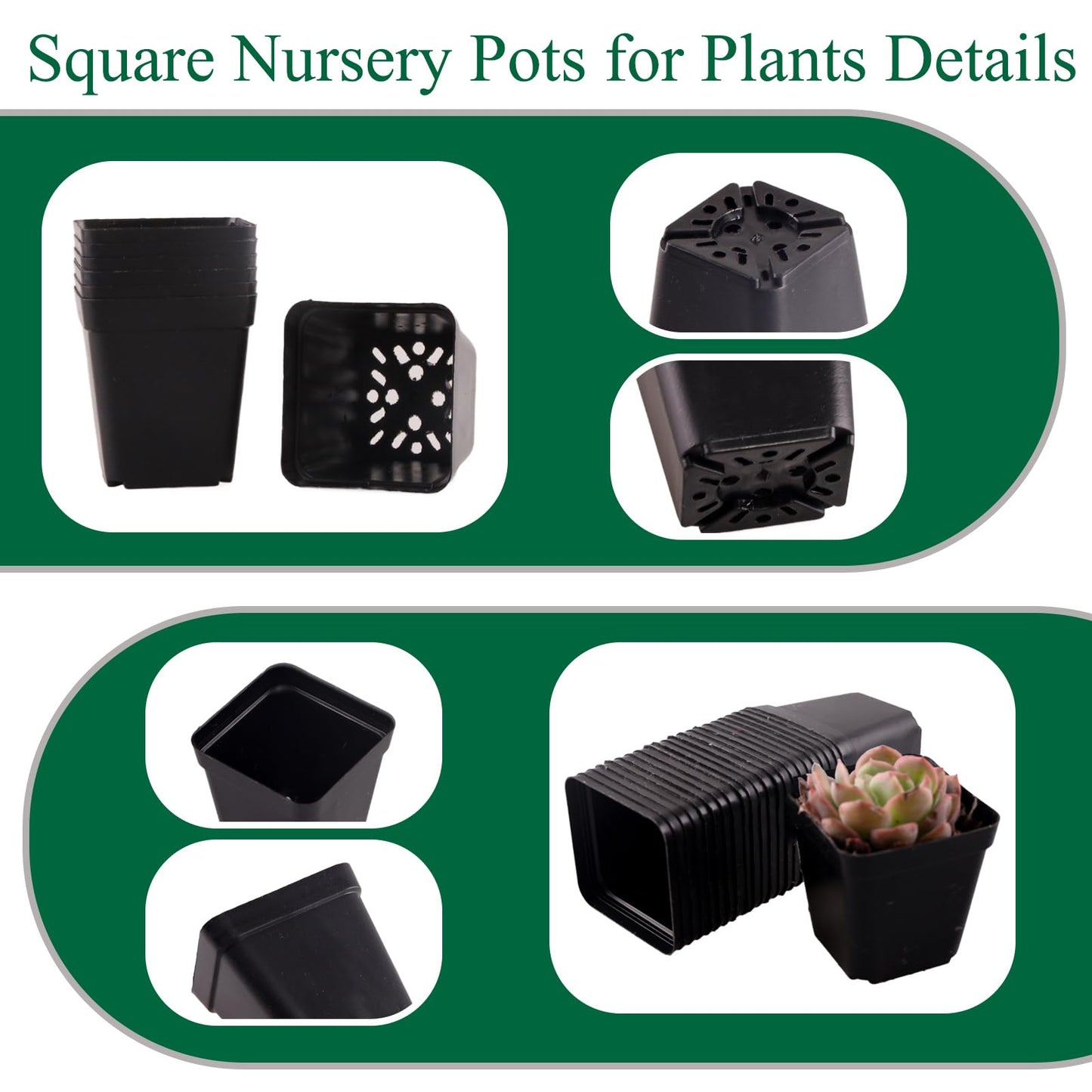 Tulpeed 100 Packs Square Nursery Pots for Plants 4 Inch Succulent Plant Pots Set Plastic Seedling Starting Pots with Drainage Holes Nursery Pots Variety Pack Flower pots Planter Seed Starter, Black