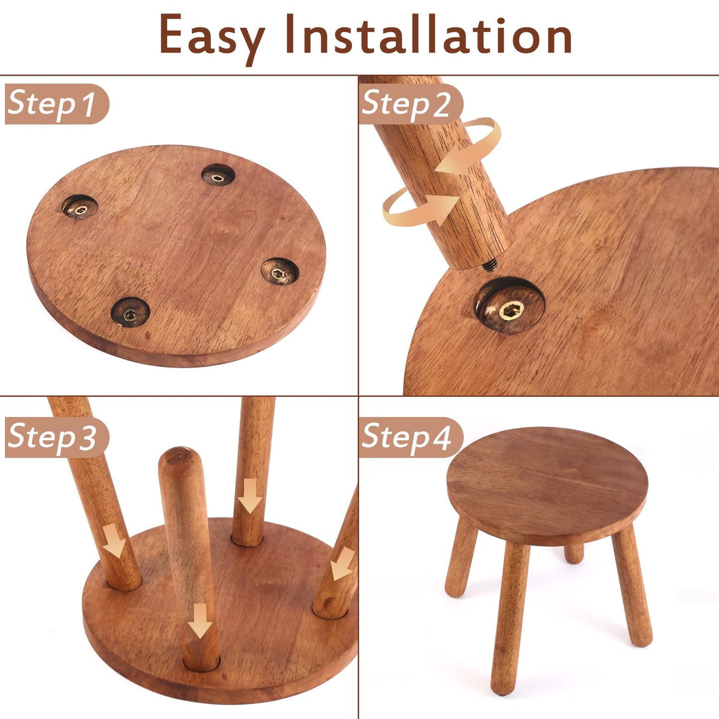 zaowofires Round Solid Wooden Step Stool， Garden Stool，11.8''H,Plant Stool ，Wood Legs Detachable for Plant Stand, Kitchen, Bathroom，Bedroom，Livingroom (Walnut, 11.8inch)