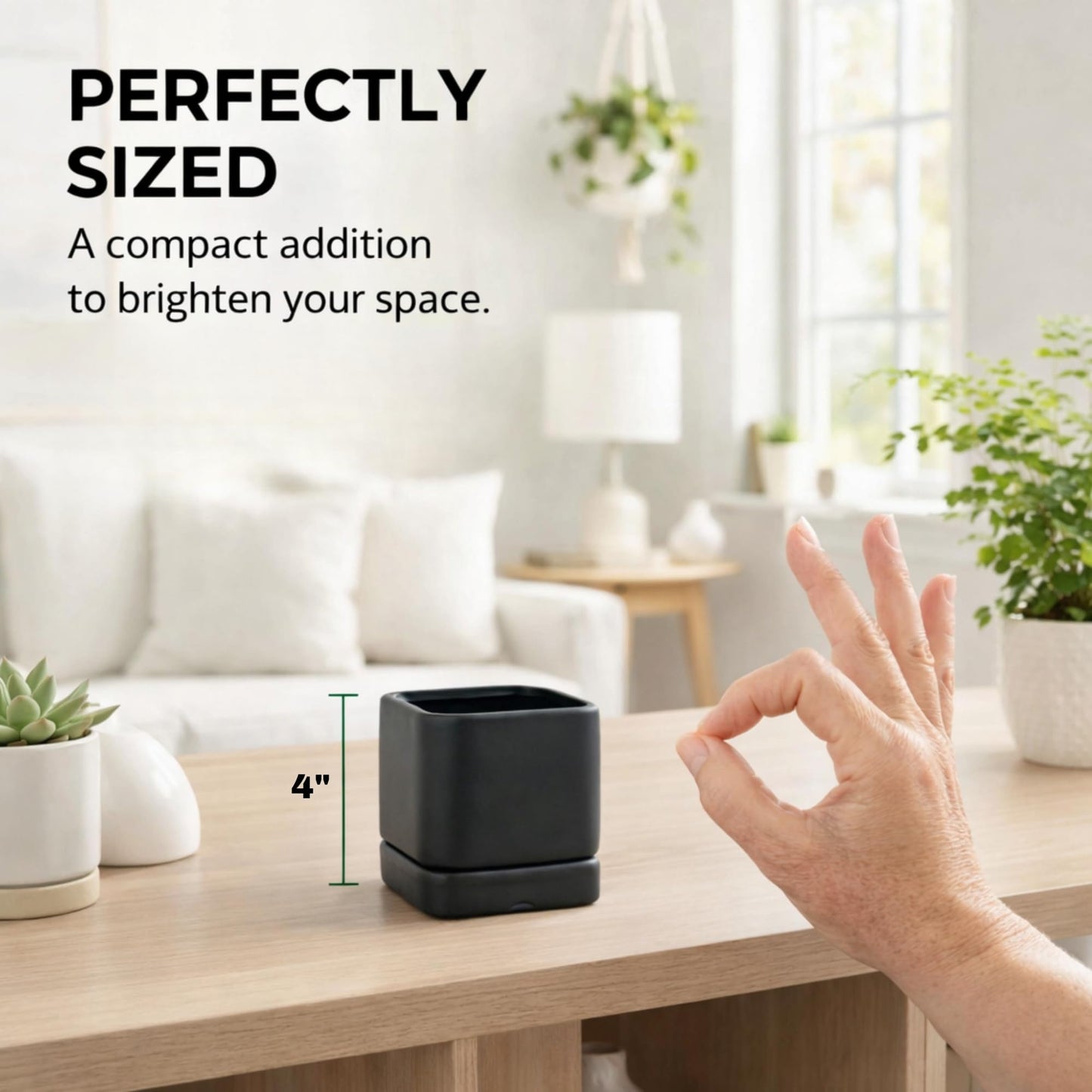 Lucky Winner Solid Cube Ceramic Planter Pot with Drain Hole- Unique Minimal Square Plant Pot for Indoor Outdoor Home Garden Decor (Black, 4")