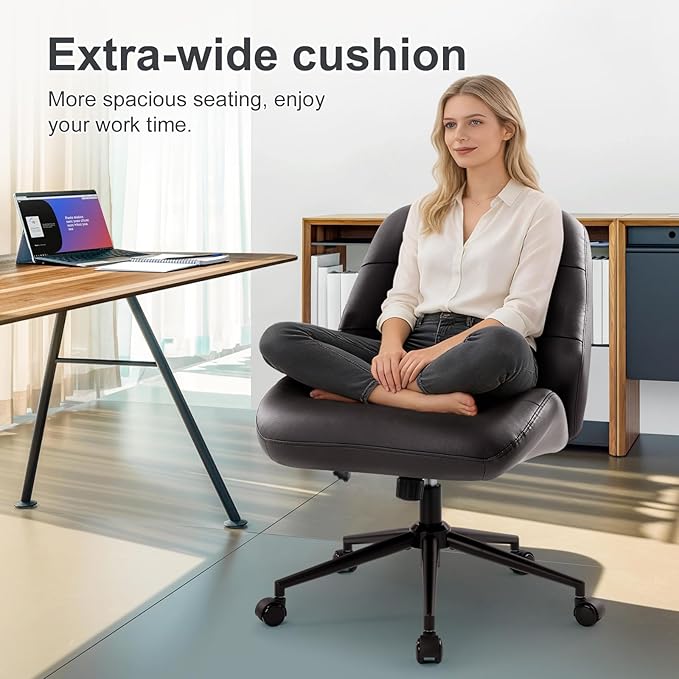 IWMH Leather Office Chair with Removable Armrests，Mid-Back Ergonomic Desk Chair