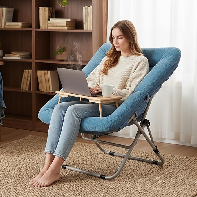 Tiita Comfy Saucer Chair, Soft Faux Fur Oversized Folding Accent Chair