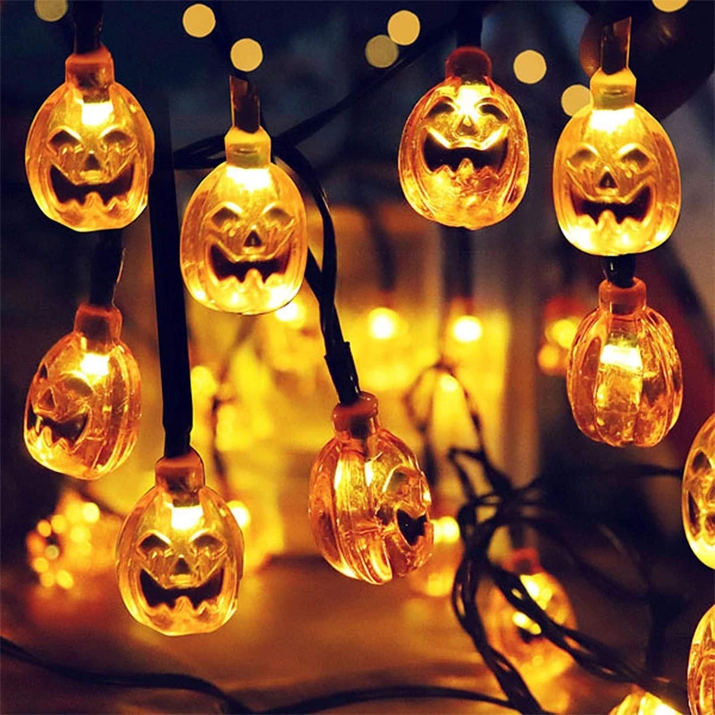 SNOMYRS 21ft 30 Led Halloween Pumpkin String Lights Solar Light Outdoor Halloween Lights for Patio Garden Gate Yard Decoration