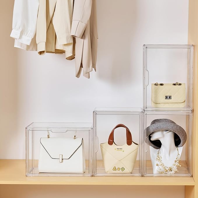 Clear Acrylic Display Case, Stackable Plastic Storage Bins