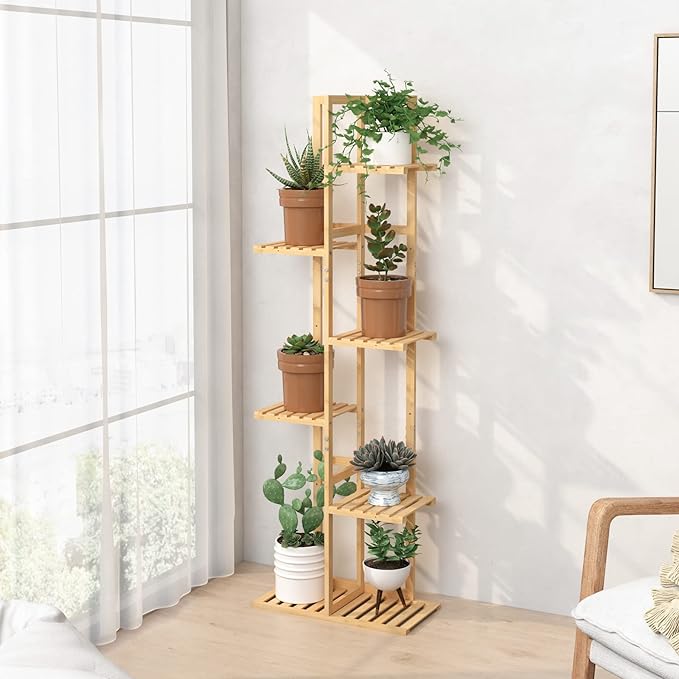 Laiensia Bamboo Plant Stand Rack 6 Tier, Indoor&Outdoor Planter Display Shelves